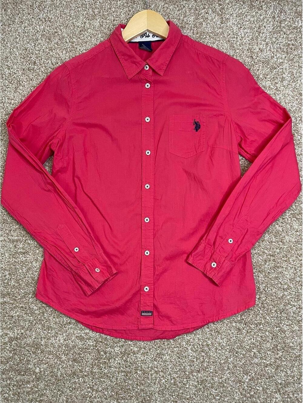Polo Shirt Mens  S Pink Oxford Button Down Long Sleeve Classic Preppy